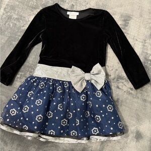 Bonnie Jean Elegant Black & Blue Dress with Silver Accents LIKE NEW!